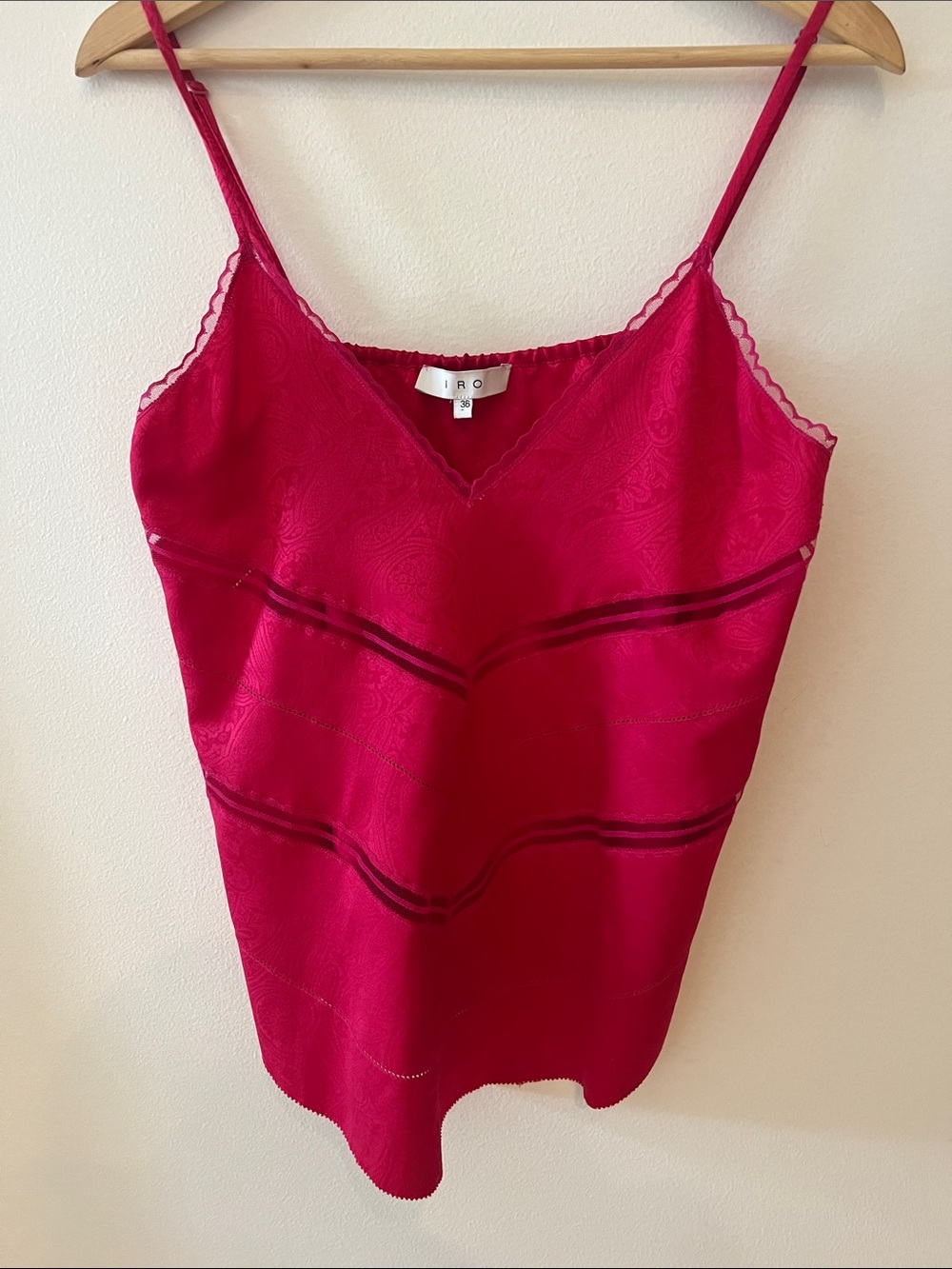 IRO Hot Pink Satin Lace-Trim Slip Camisole
